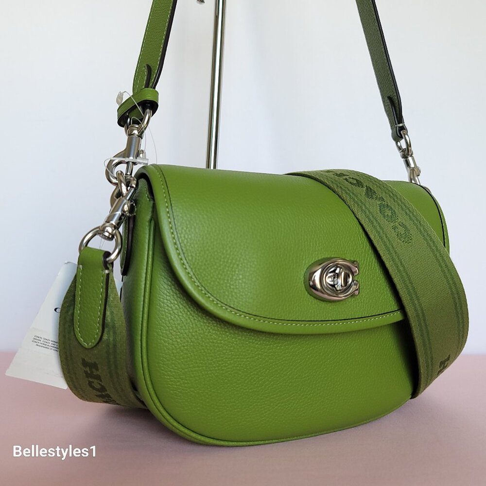 COACH Willow Saddle Pebbled Leather Saddle Crossbody Bag- Dark Lime color ⭐ - Picture 2 of 16